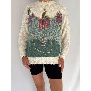 80s vintage floral embroidered applique fairy grandma long sleeved knit sweater